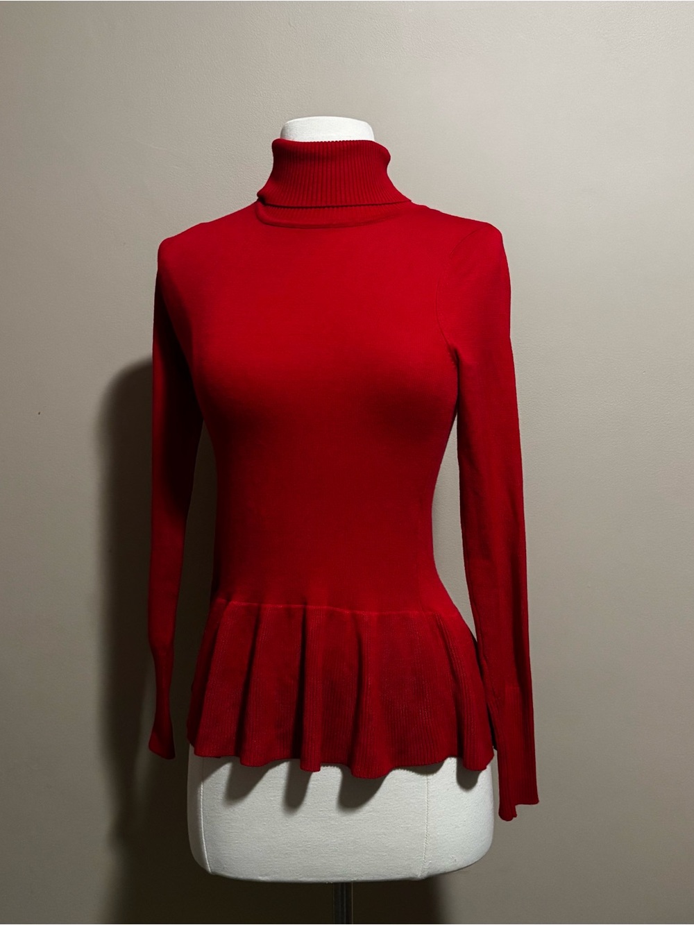 Arden B Red Turtleneck Peplum Long Sleeve Top